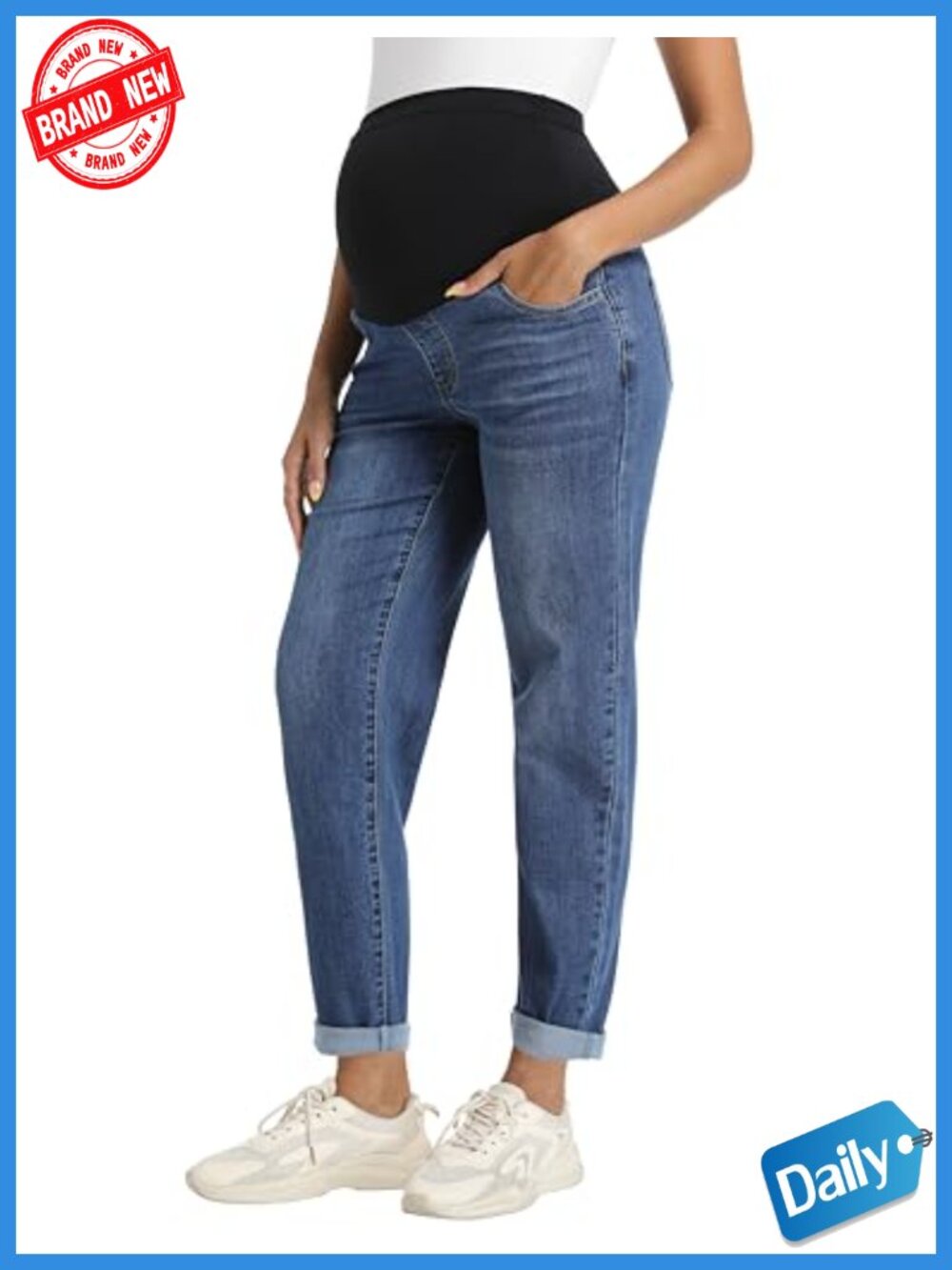 Maternity Boyfriend Jeans Over Belly Stretchy Denim Pants